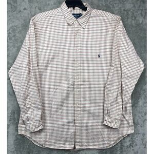 Polo Ralph Lauren Classic Fit‎ Shirt Ivory 2XLT Check Long Sleeve Button Up Logo